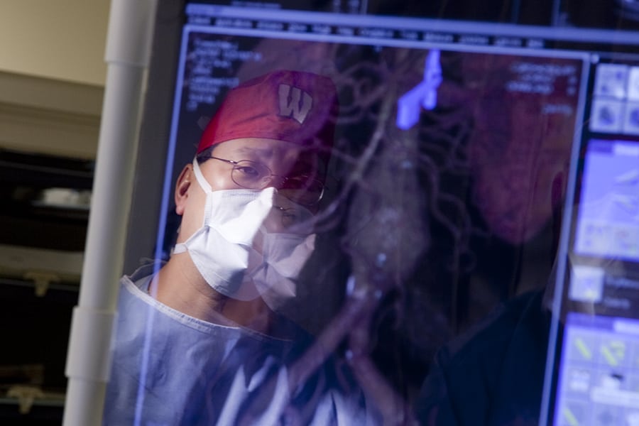 Doctors looks at medical information