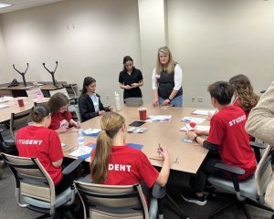 Dr. Lee Wilke leading a suturing exercise at a table with students